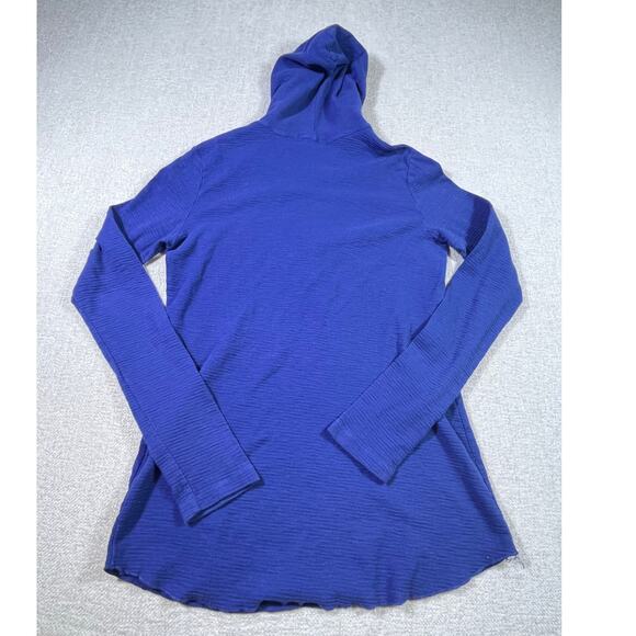 James Perse Women’s Size 8 Blue Long Sleeve Half-Button Hooded Shirt Premium - Picture 2 of 7